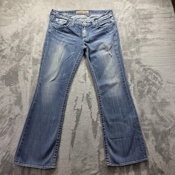 Big Star Sweet Jeans Womens 32R Blue Ultra Low Rise Bootcut Distressed Denim - Picture 1 of 12